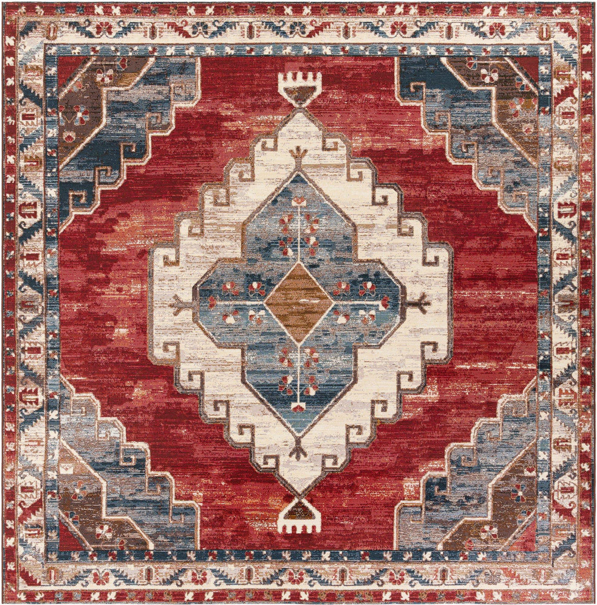 Patio Elegance Collection Area Rug -  Alcove Square Red and Navy Blue  lifestyle 23