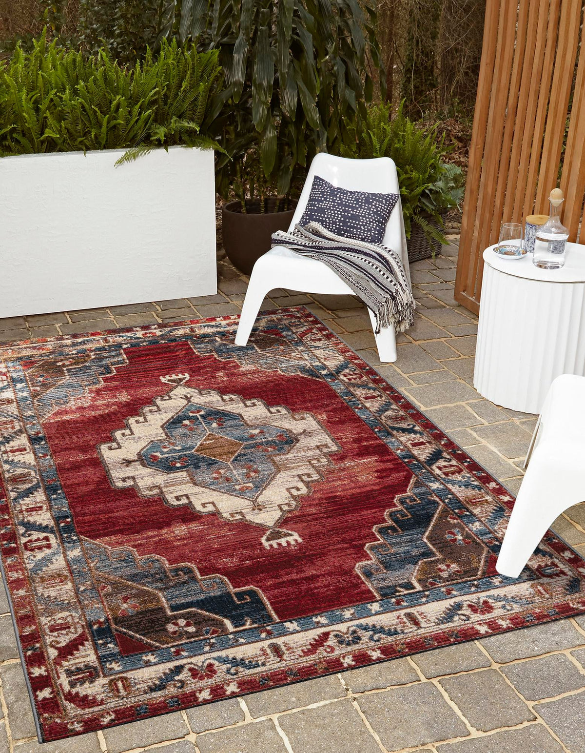 Patio Elegance Collection Area Rug -  Alcove Rectangle Red and Navy Blue  lifestyle 2