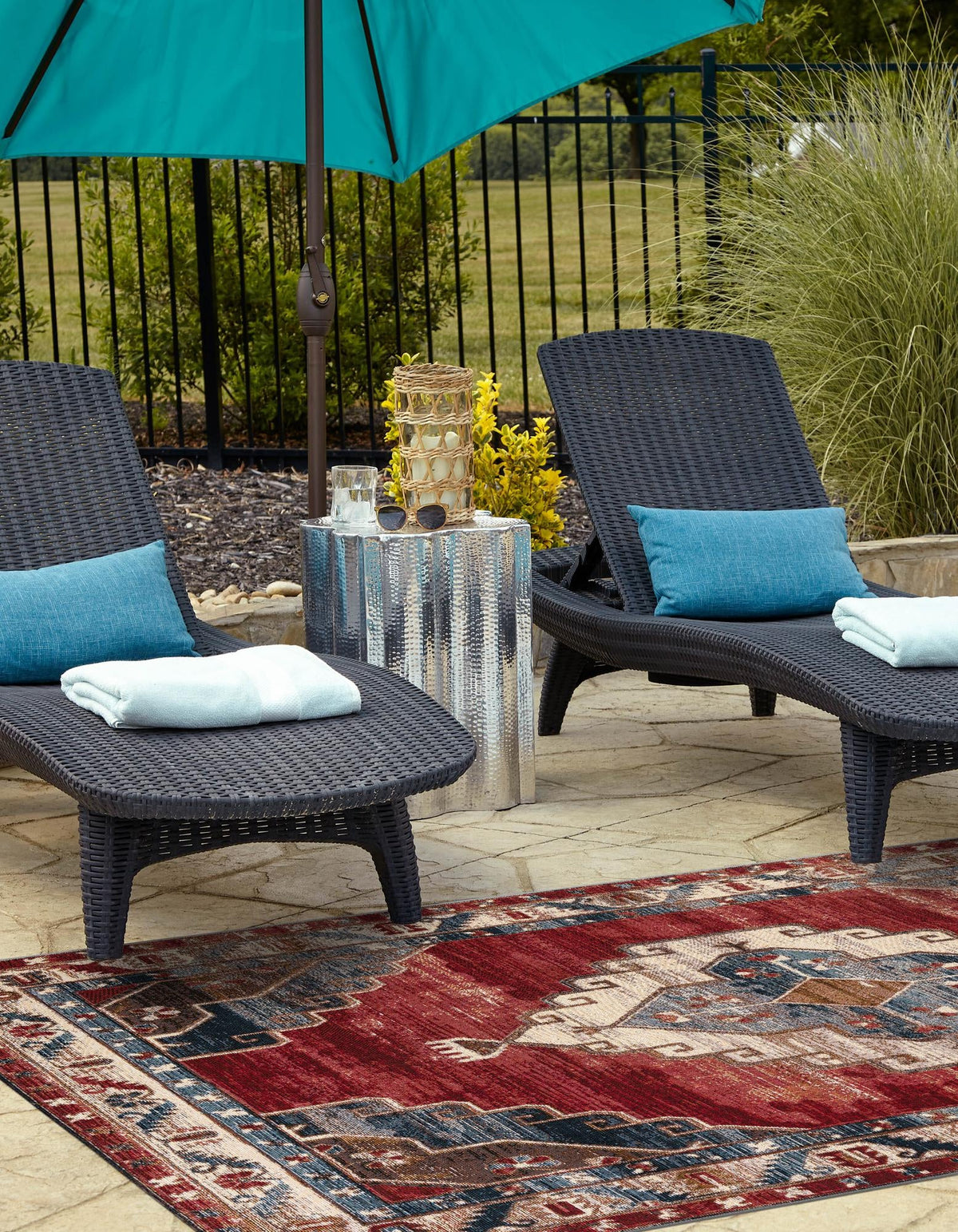 Patio Elegance Collection Area Rug -  Alcove Rectangle Red and Navy Blue  lifestyle 4