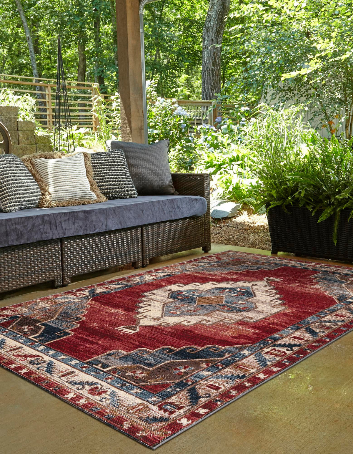 Patio Elegance Collection Area Rug -  Alcove Rectangle Red and Navy Blue  lifestyle 5