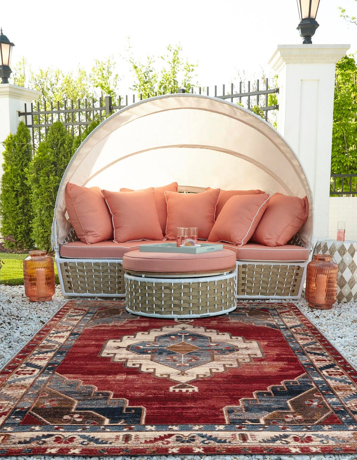 Patio Elegance Collection Area Rug -  Alcove Rectangle Red and Navy Blue  lifestyle 6