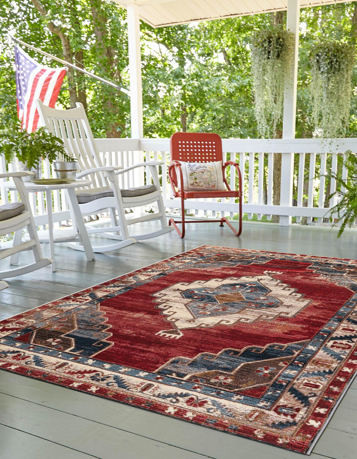 Patio Elegance Collection Area Rug -  Alcove Rectangle Red and Navy Blue  lifestyle 7