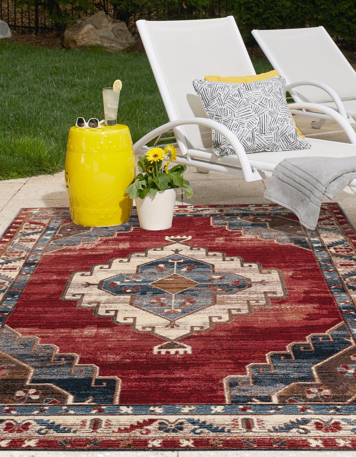 Patio Elegance Collection Area Rug -  Alcove Rectangle Red and Navy Blue  lifestyle 9