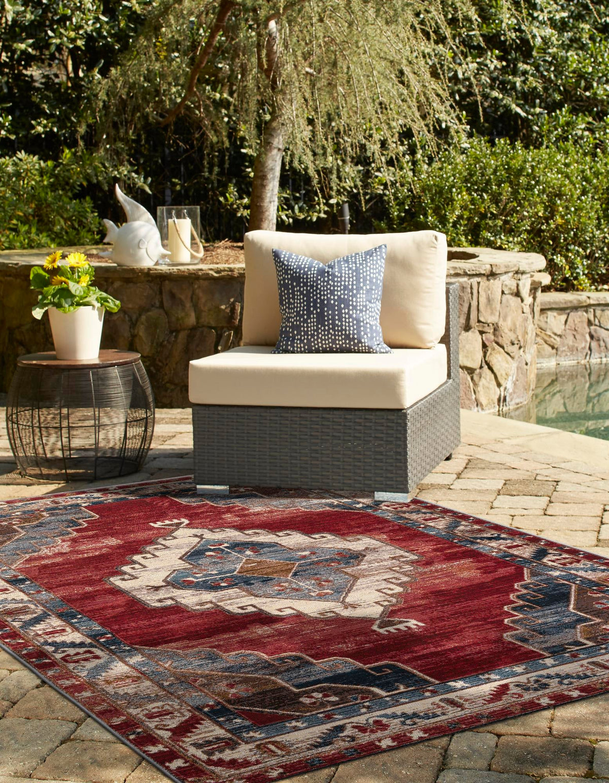 Patio Elegance Collection Area Rug -  Alcove Rectangle Red and Navy Blue  lifestyle 11