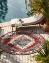 Patio Elegance Collection Area Rug -  Alcove Round Red and Navy Blue  lifestyle 42