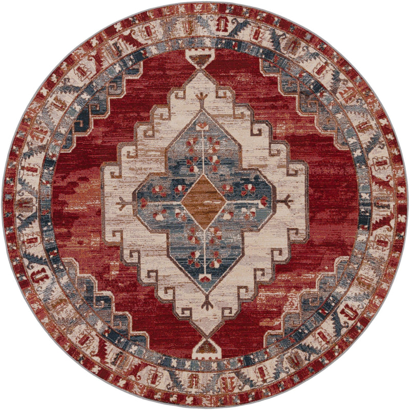 Patio Heritage Collection Area Rug -  Alcove Round Red and Navy Blue  lifestyle 55