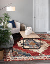 Patio Elegance Collection Area Rug -  Alcove Square Red and Navy Blue  lifestyle 31