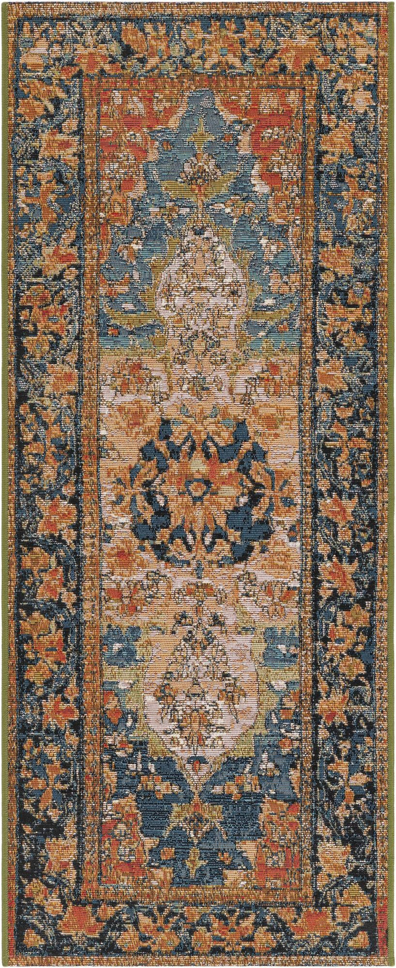 Patio Heritage Collection Area Rug -  Grove Runner Navy Blue and Rust Red  lifestyle 25