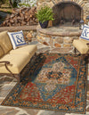 Patio Elegance Collection Area Rug -  Grove Rectangle Navy Blue and Rust Red  lifestyle 2
