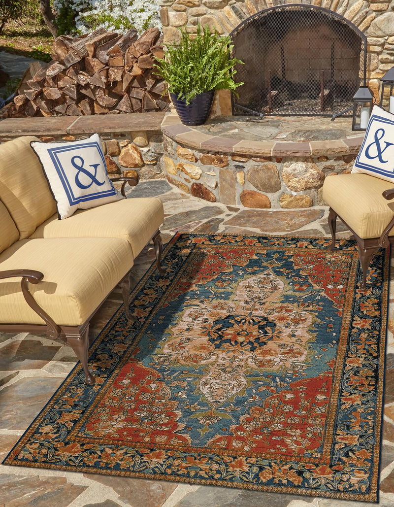 Patio Elegance Collection Area Rug -  Grove Rectangle Navy Blue and Rust Red  lifestyle 2