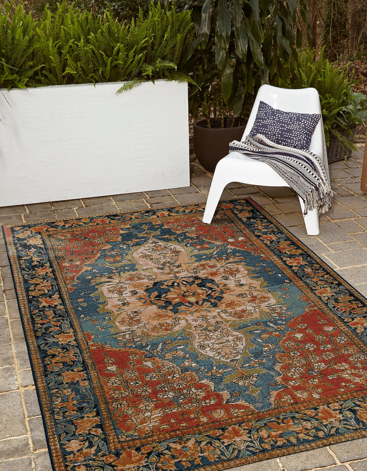 Patio Elegance Collection Area Rug -  Grove Rectangle Navy Blue and Rust Red  lifestyle 3