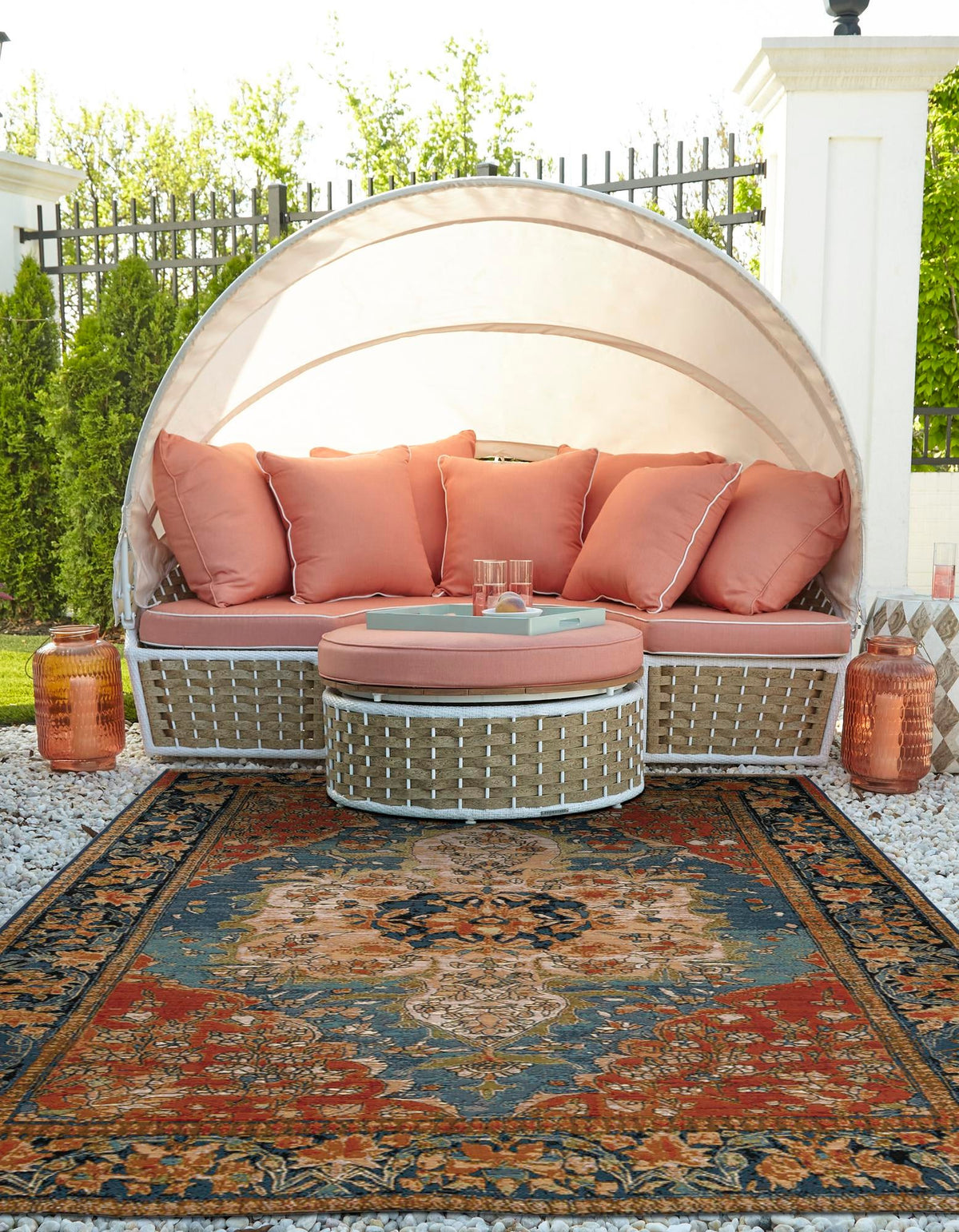 Patio Elegance Collection Area Rug -  Grove Rectangle Navy Blue and Rust Red  lifestyle 6