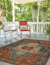 Patio Elegance Collection Area Rug -  Grove Rectangle Navy Blue and Rust Red  lifestyle 7