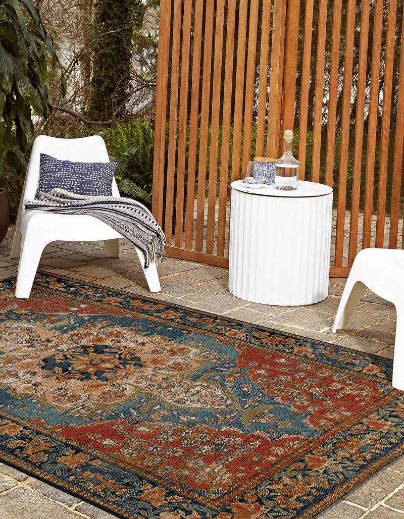 Patio Elegance Collection Area Rug -  Grove Rectangle Navy Blue and Rust Red  lifestyle 10