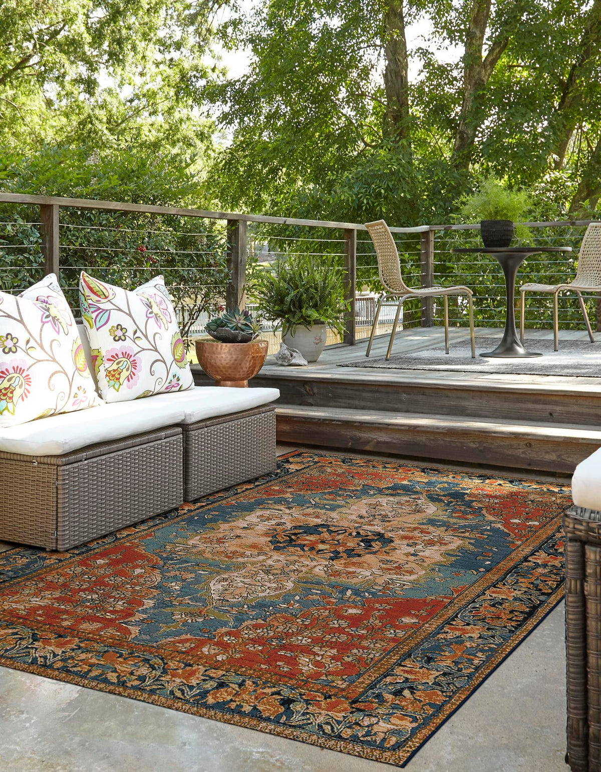 Patio Elegance Collection Area Rug -  Grove Rectangle Navy Blue and Rust Red  lifestyle 11
