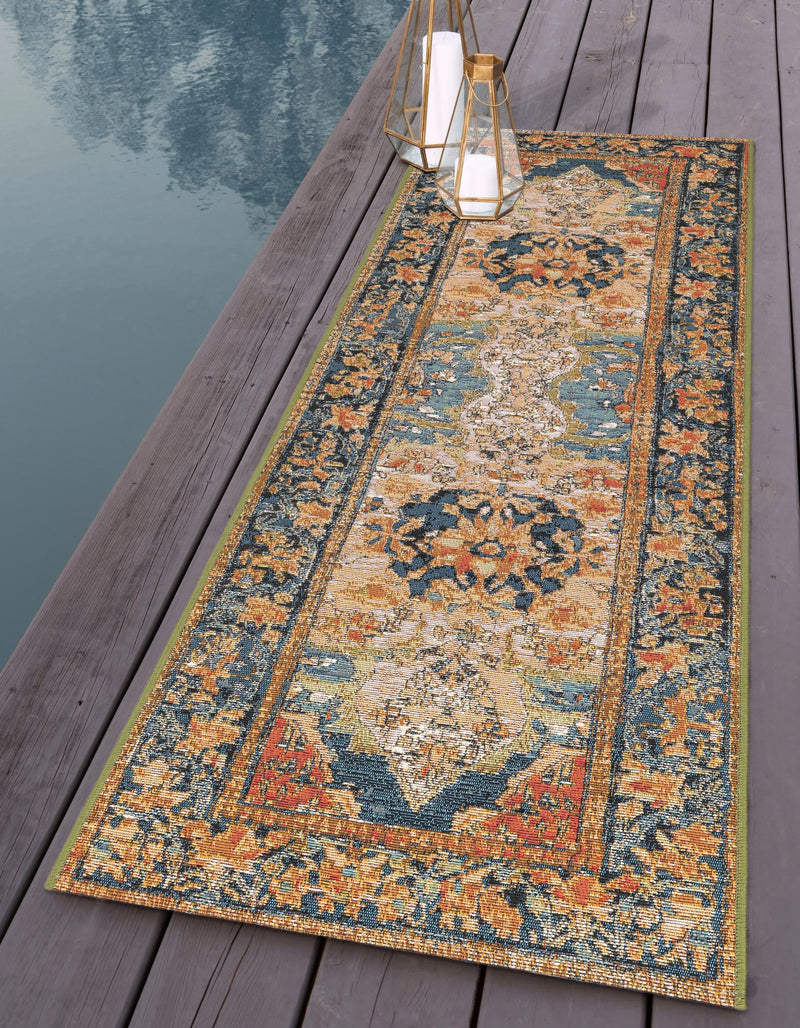 Patio Elegance Collection Area Rug -  Grove Runner Navy Blue and Rust Red  lifestyle 26