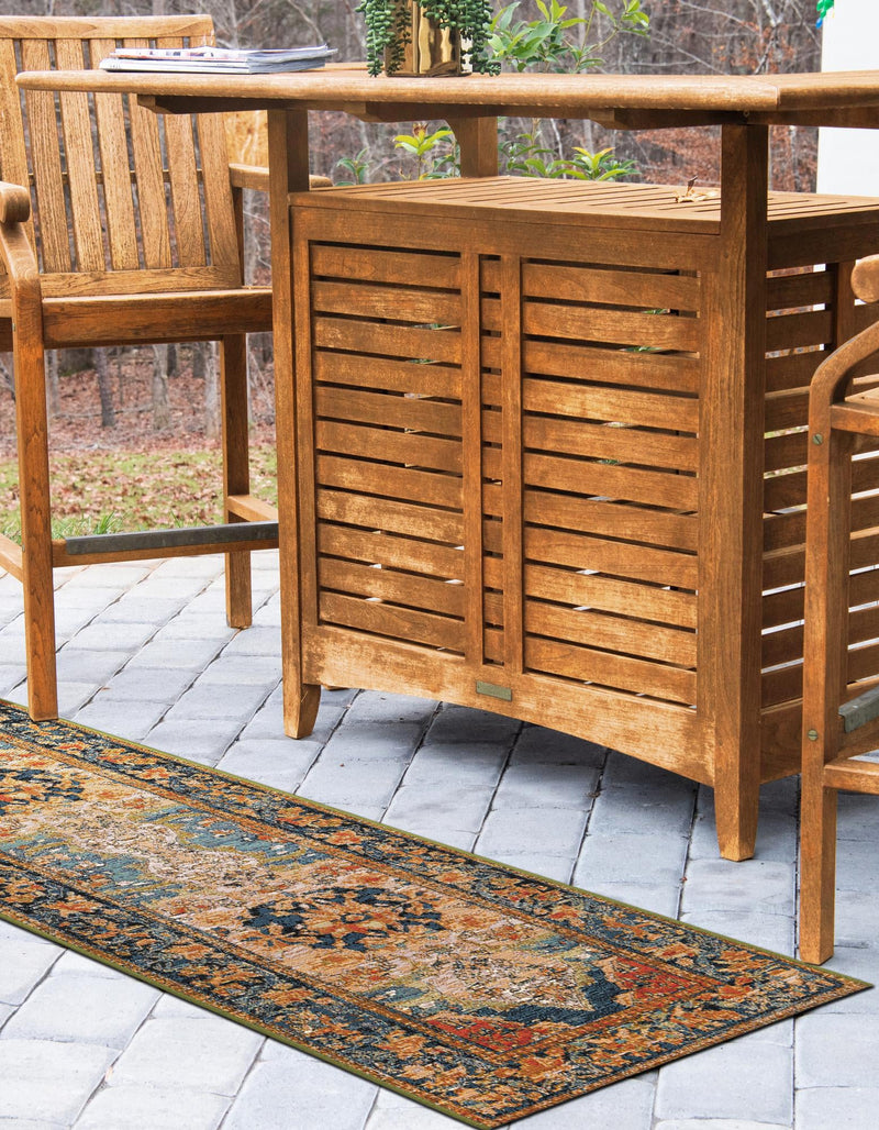 Patio Elegance Collection Area Rug -  Grove Runner Navy Blue and Rust Red  lifestyle 50