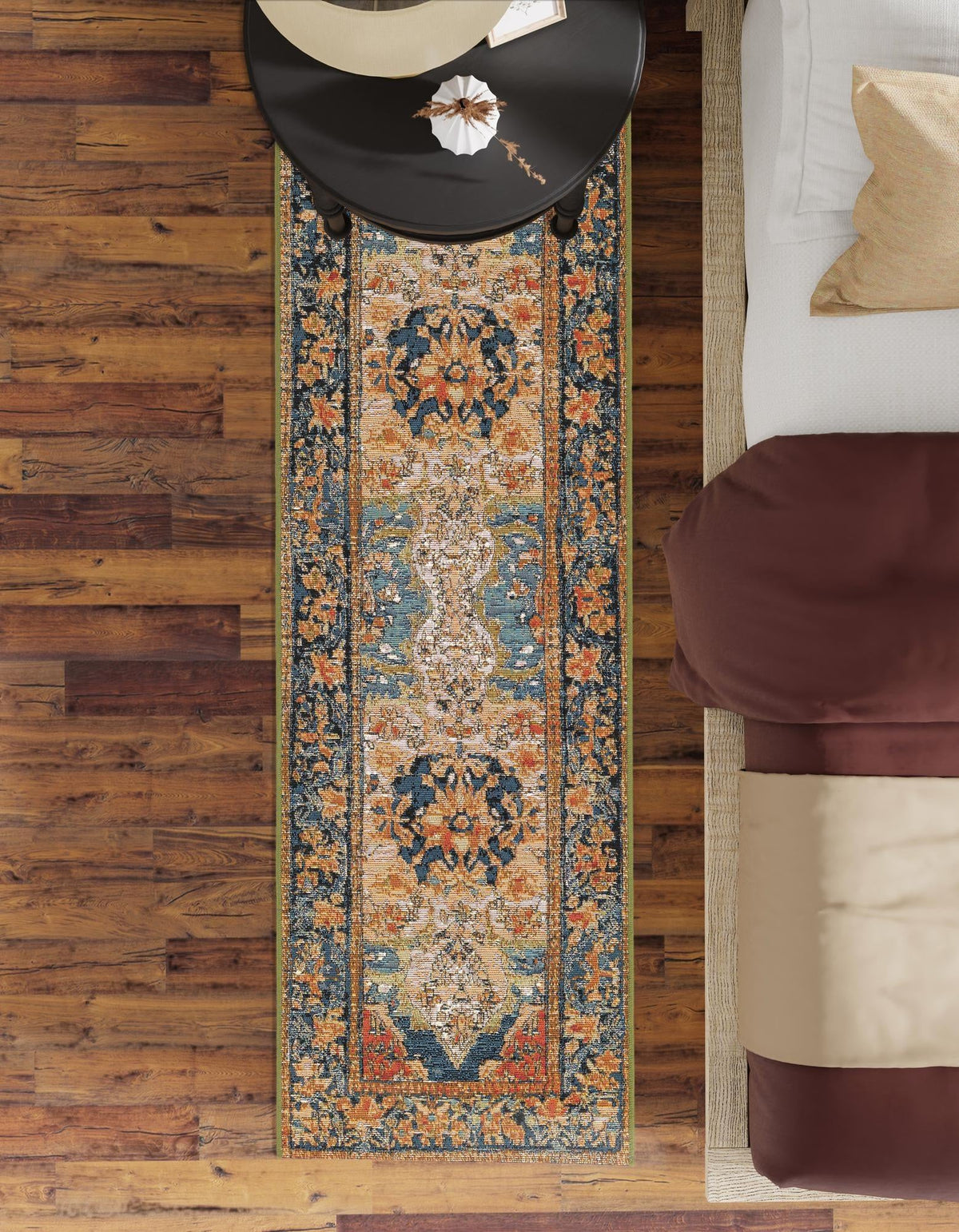 Patio Heritage Collection Area Rug -  Grove Runner Navy Blue and Rust Red  lifestyle 55