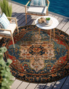 Patio Elegance Collection Area Rug -  Grove Round Navy Blue and Rust Red  lifestyle 33