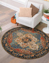 Patio Elegance Collection Area Rug -  Grove Round Navy Blue and Rust Red  lifestyle 36