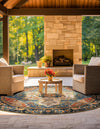 Patio Elegance Collection Area Rug -  Grove Round Navy Blue and Rust Red  lifestyle 45
