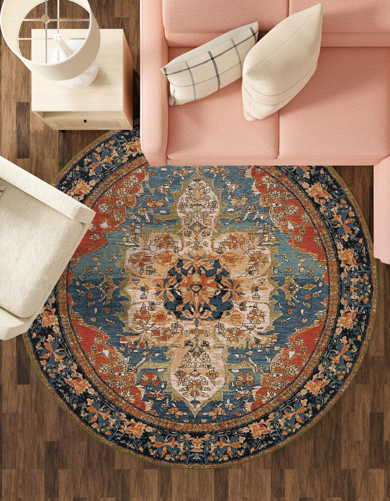 Patio Elegance Collection Area Rug -  Grove Round Navy Blue and Rust Red  lifestyle 54