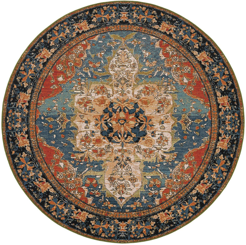 Patio Elegance Collection Area Rug -  Grove Round Navy Blue and Rust Red  lifestyle 24
