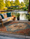 Patio Elegance Collection Area Rug -  Grove Square Navy Blue and Rust Red  lifestyle 25