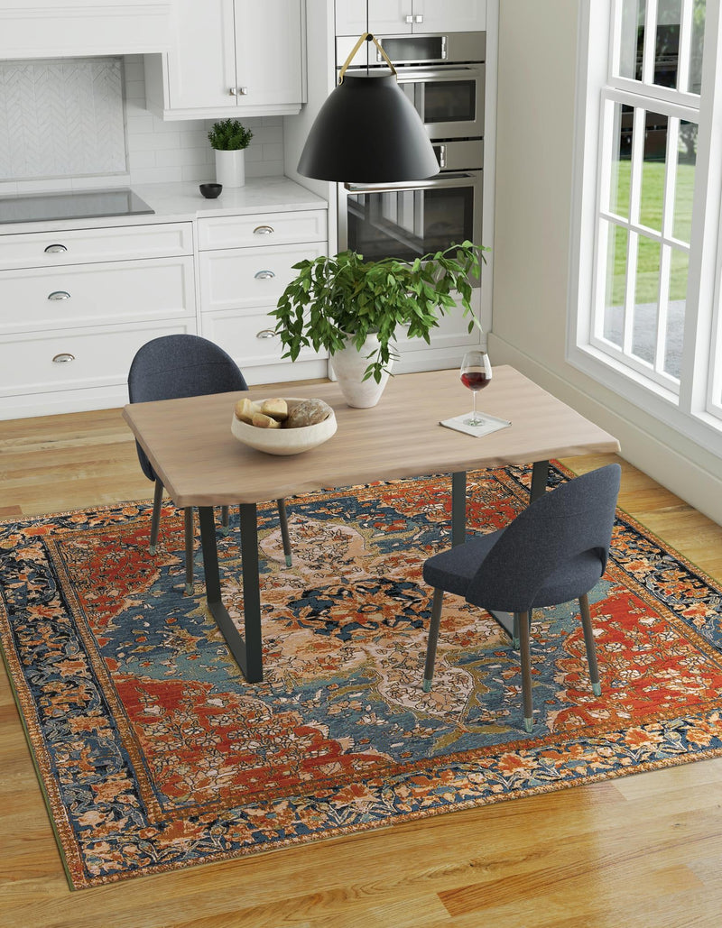 Patio Elegance Collection Area Rug -  Grove Square Navy Blue and Rust Red  lifestyle 26