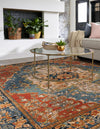 Patio Elegance Collection Area Rug -  Grove Square Navy Blue and Rust Red  lifestyle 28