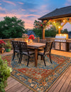 Patio Elegance Collection Area Rug -  Grove Square Navy Blue and Rust Red  lifestyle 29