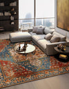 Patio Elegance Collection Area Rug -  Grove Square Navy Blue and Rust Red  lifestyle 30