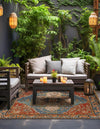 Patio Elegance Collection Area Rug -  Grove Square Navy Blue and Rust Red  lifestyle 31