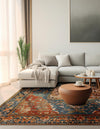 Patio Elegance Collection Area Rug -  Grove Square Navy Blue and Rust Red  lifestyle 32