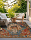 Patio Elegance Collection Area Rug -  Grove Square Navy Blue and Rust Red  lifestyle 33