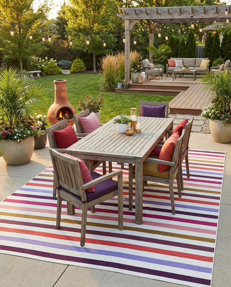 Seaside Stripes Collection Area Rug - Azul Rectangle White  lifestyle 4