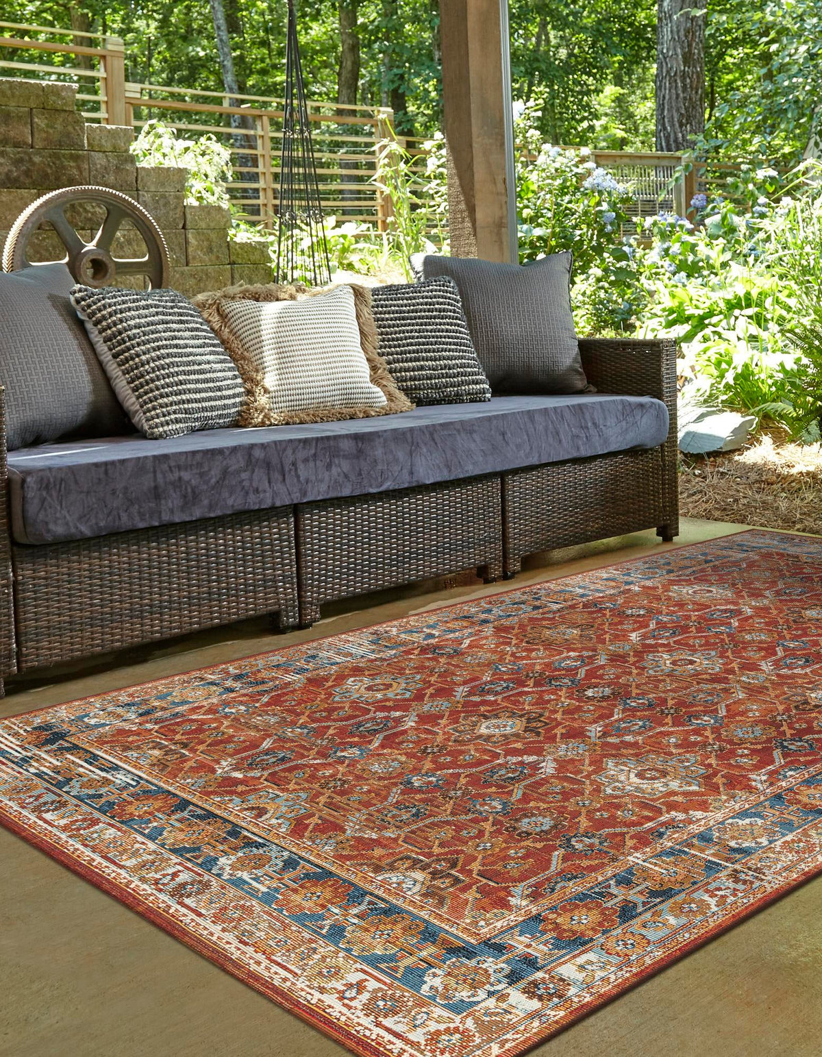 Patio Elegance Collection Area Rug -  Eden Rectangle Antique Red  lifestyle 4