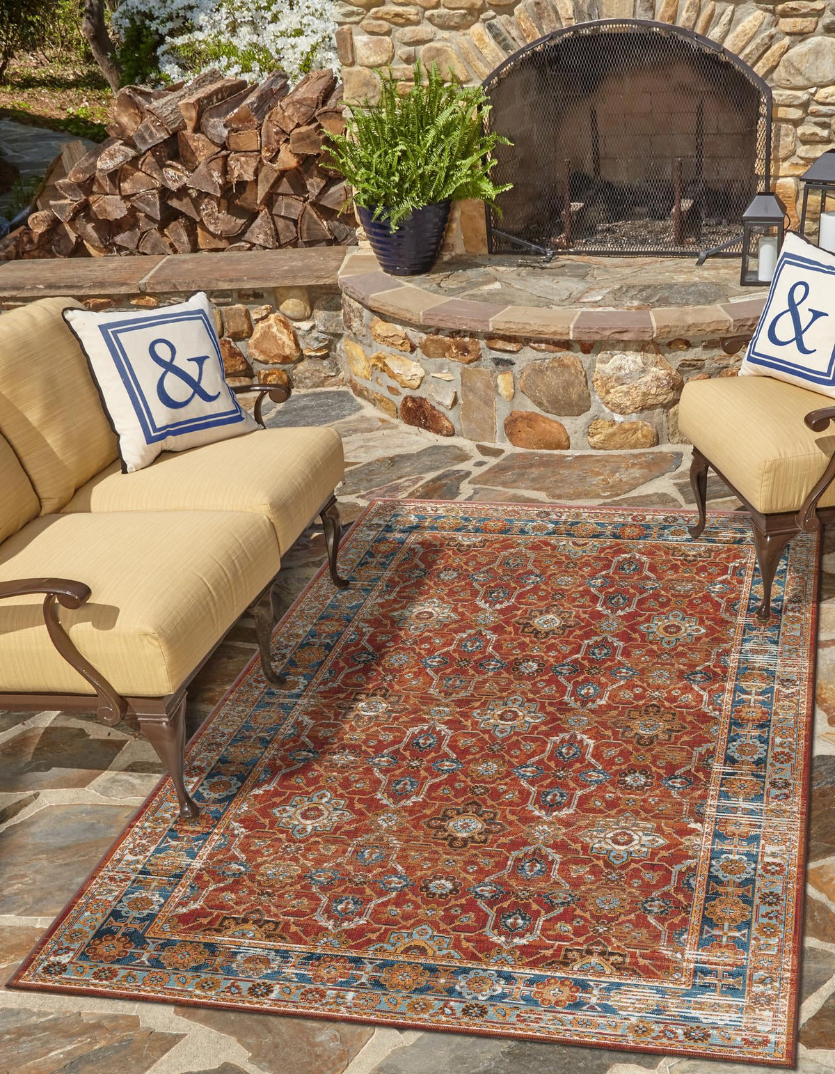 Patio Elegance Collection Area Rug -  Eden Rectangle Antique Red  lifestyle 7