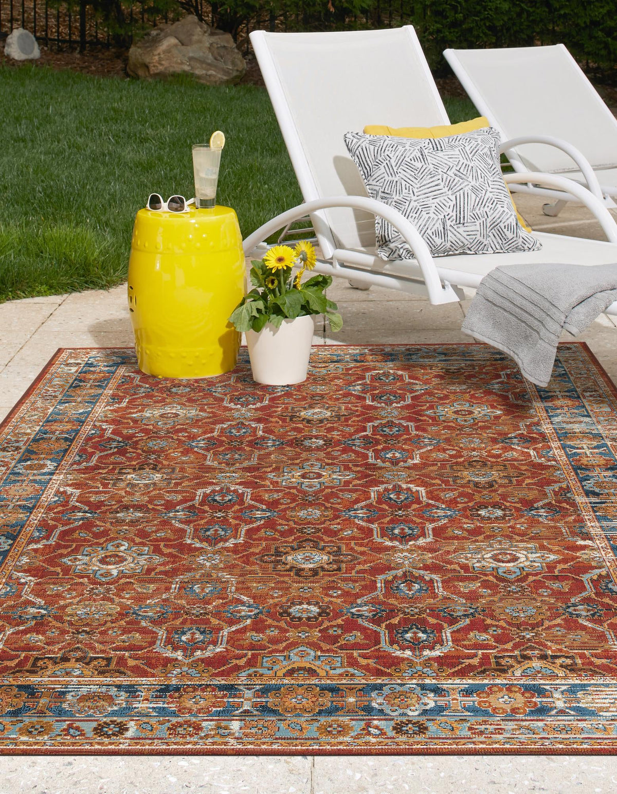 Patio Elegance Collection Area Rug -  Eden Rectangle Antique Red  lifestyle 9