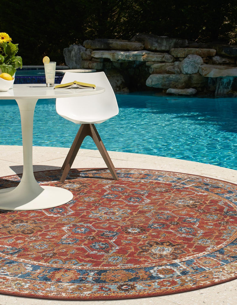 Patio Elegance Collection Area Rug -  Eden Round Antique Red  lifestyle 45