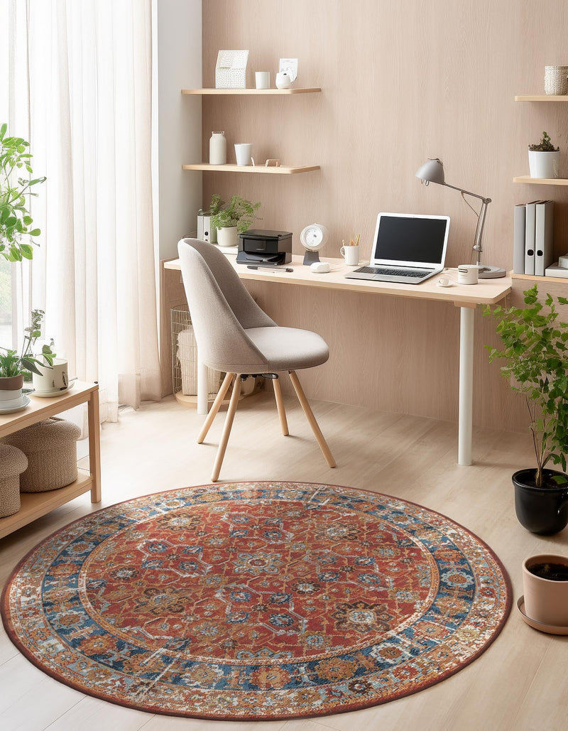 Patio Elegance Collection Area Rug -  Eden Round Antique Red  lifestyle 48