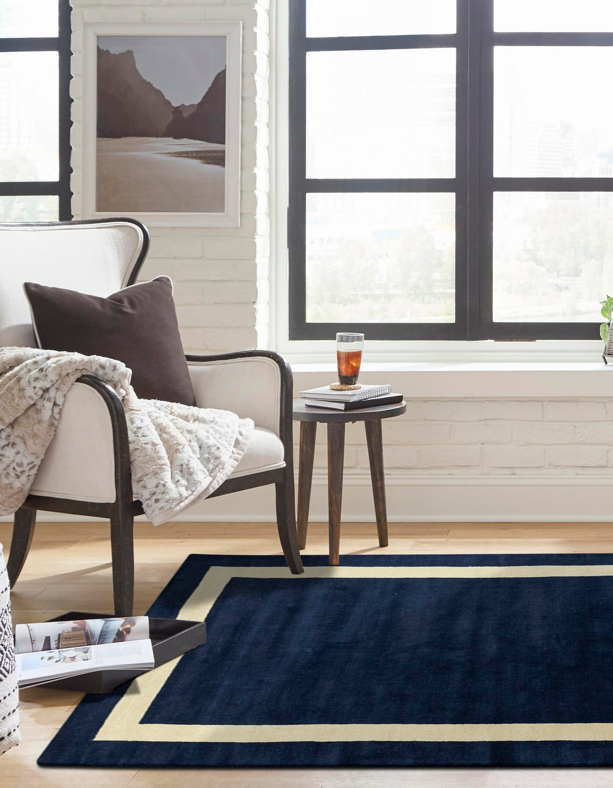 Zara Hills Wool Collection Area Rug - Glenway Rectangle Cobalt Blue  lifestyle 13