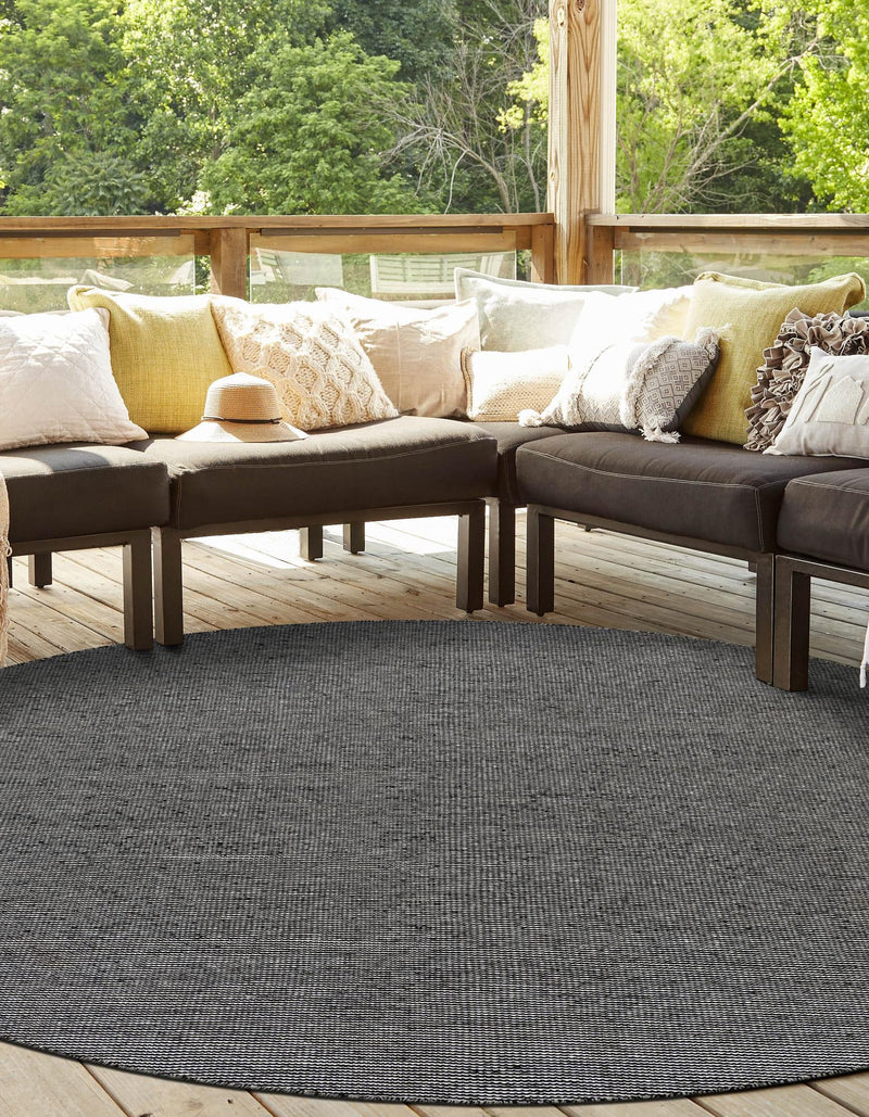 Jill Zarin Malibu Sands Outdoor Collection Area Rug - Pebble (Black Sky) Round Black Sky  lifestyle 13