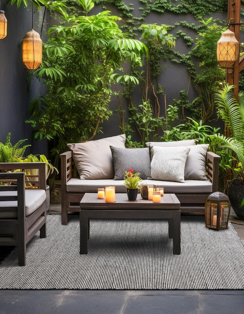 Jill Zarin Malibu Sands Outdoor Collection Area Rug - Pebble (Black Sky) Square Black Sky  lifestyle 10