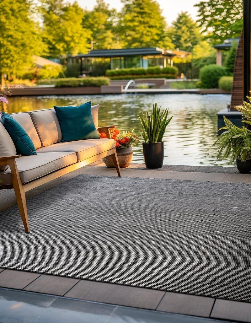 Jill Zarin Malibu Sands Outdoor Collection Area Rug - Pebble (Black Sky) Square Black Sky  lifestyle 12