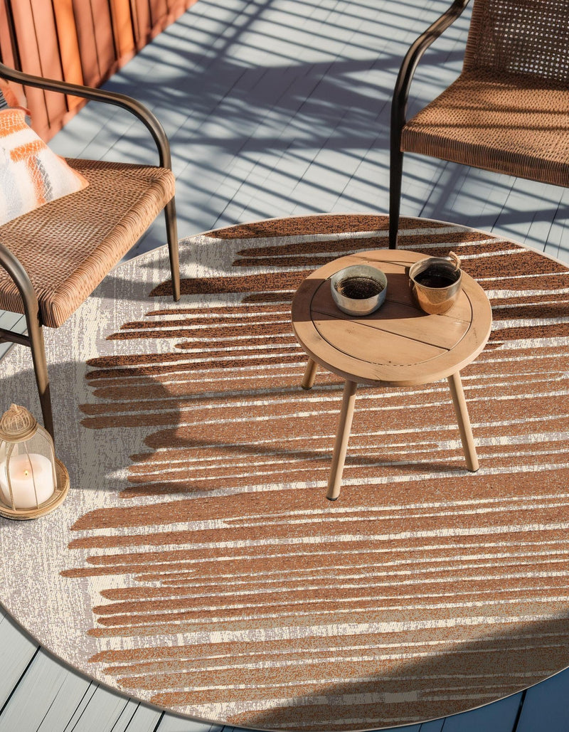 Urban Terrace Collection Area Rug -  Balcony Round Beige Brown  lifestyle 29