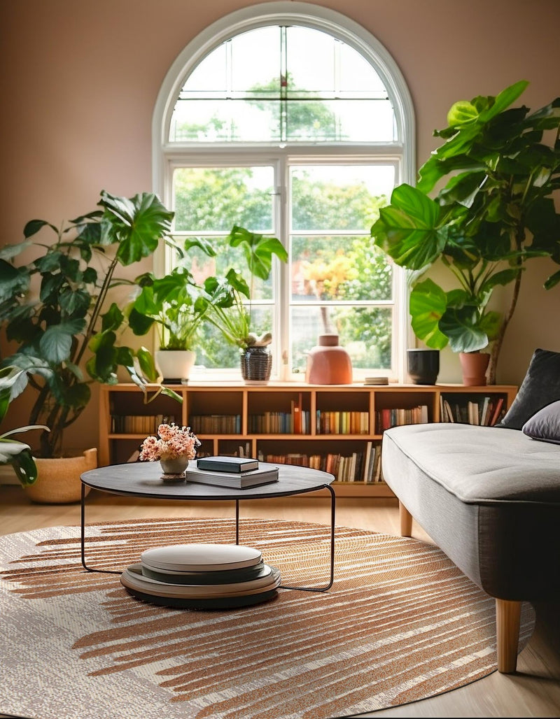 Urban Terrace Collection Area Rug -  Balcony Round Beige Brown  lifestyle 31