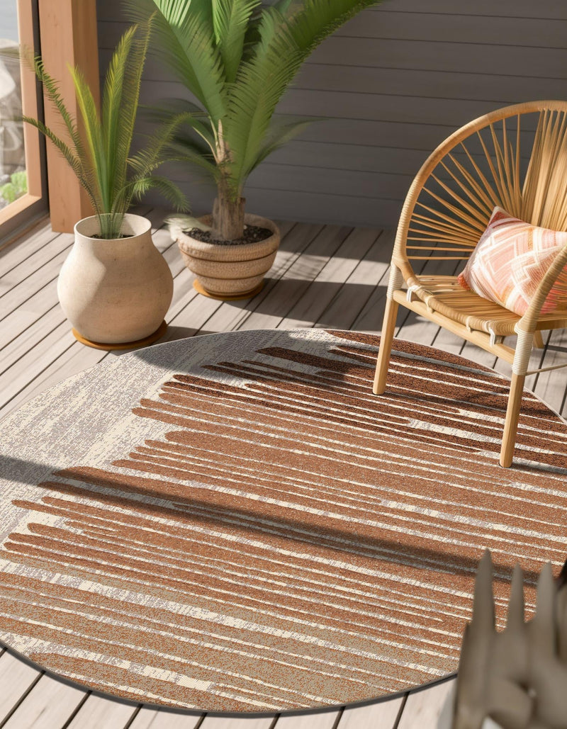 Urban Terrace Collection Area Rug -  Balcony Round Beige Brown  lifestyle 33