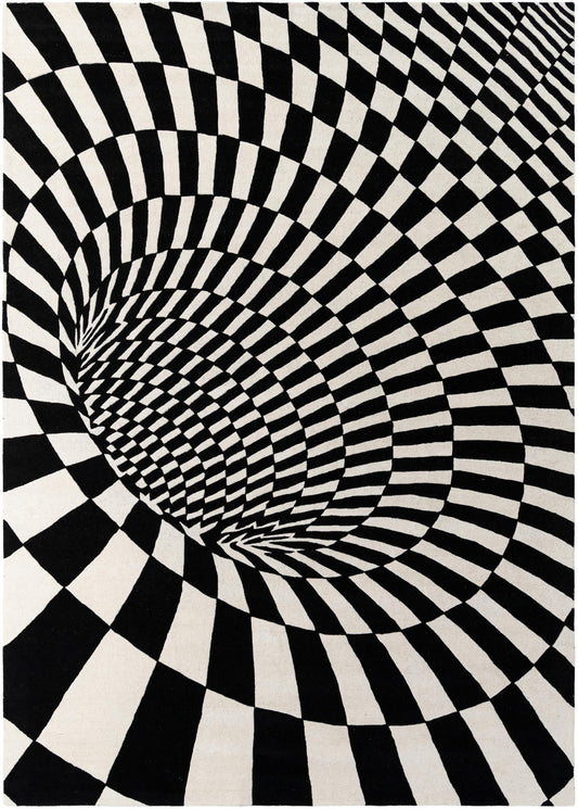 Cyclone Wool Collection Area Rug - Tornado Rectangle Black and White  lifestyle 2
