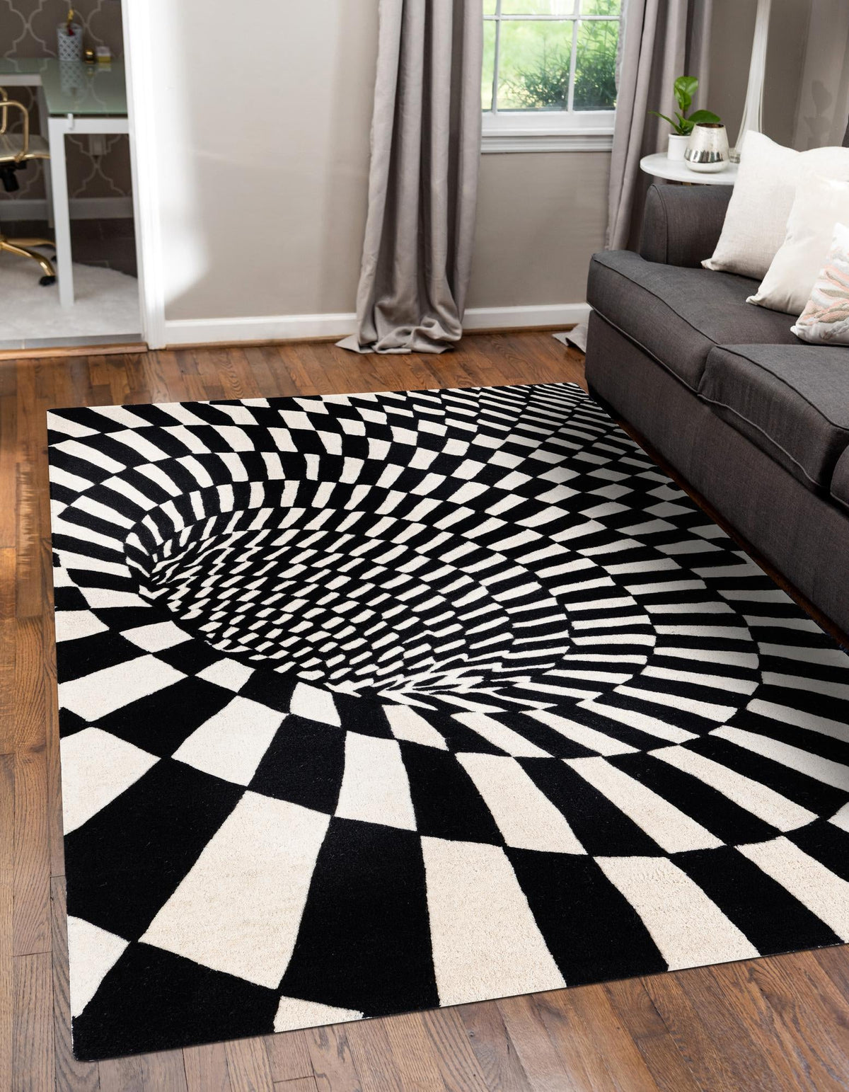 Cyclone Wool Collection Area Rug - Tornado Rectangle Black and White  lifestyle 2